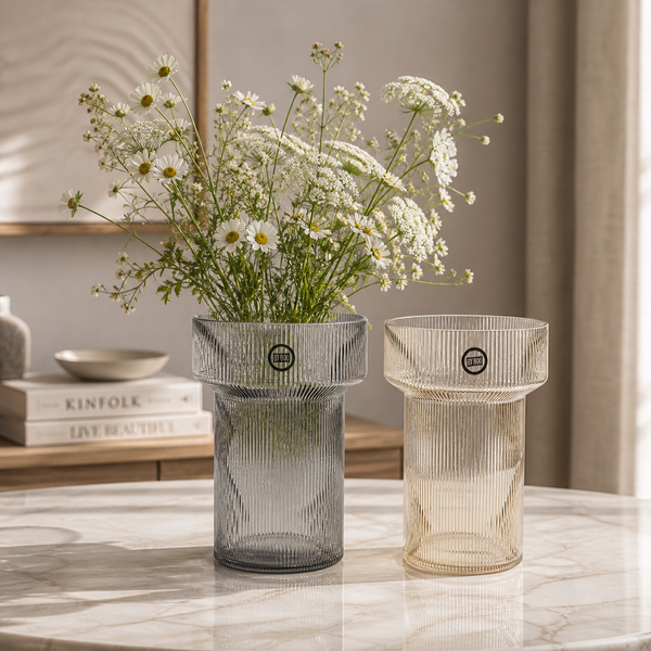 By-Boo Riba Ribbed Glass Vase – Grey or Brown