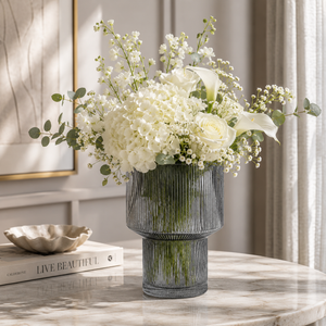 By-Boo Riba Ribbed Glass Vase in Grey - Upper Blown Glass