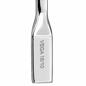 Close-up of VEGA cocktail pick rectangular handle and polished stainless steel finish