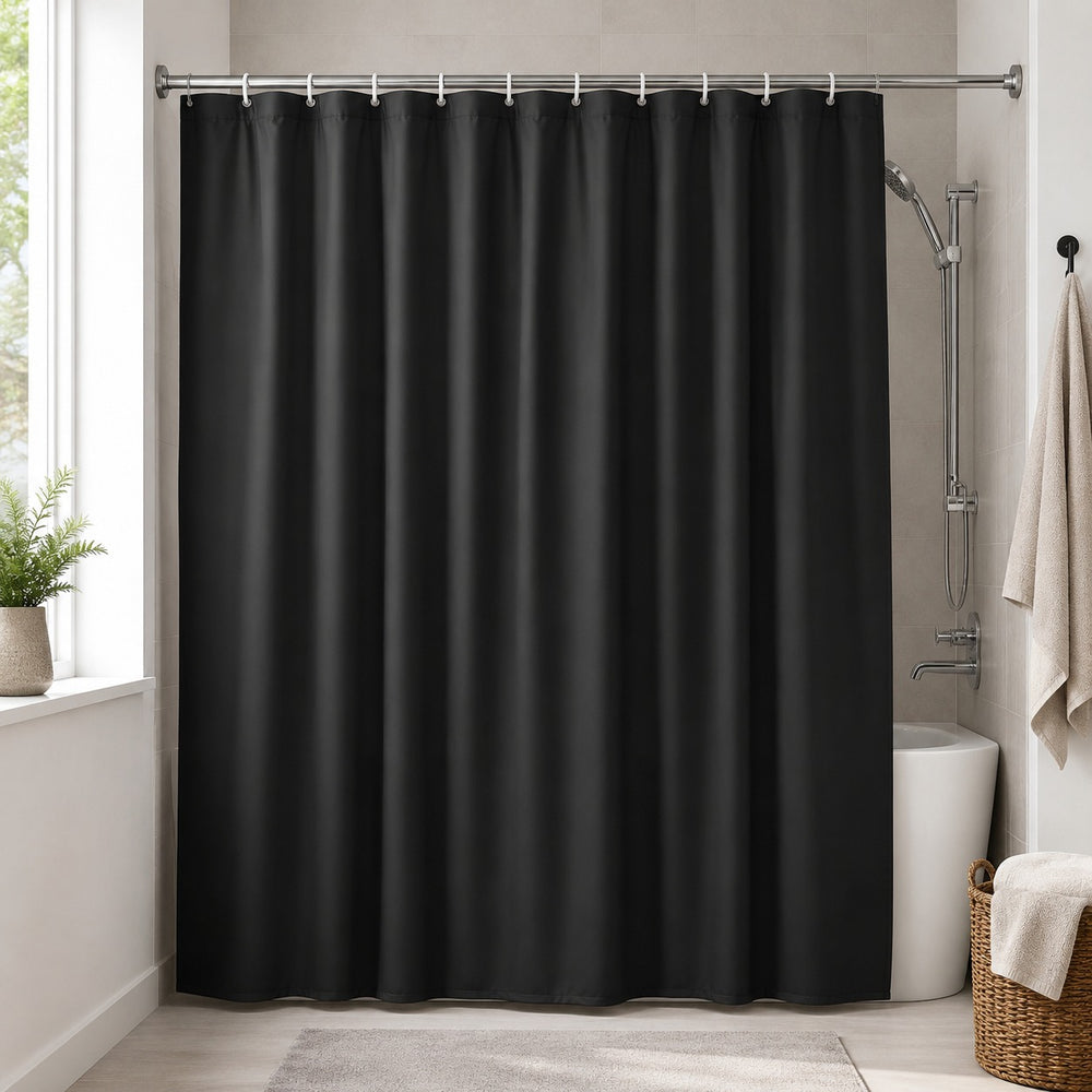 Shop the Coop Alpha Textile Shower Curtain, made from 100% polyester and measuring 180 × 200 cm. Available in black, electric blue, sky blue, yellow, red and pink.