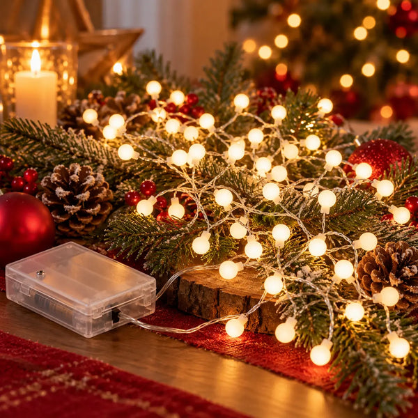 Christmas  LED ball string lights - 100 white nano LED warm white