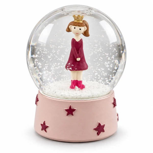 Christmas Girl Snow Globe – Pink Star Base – 10 cm