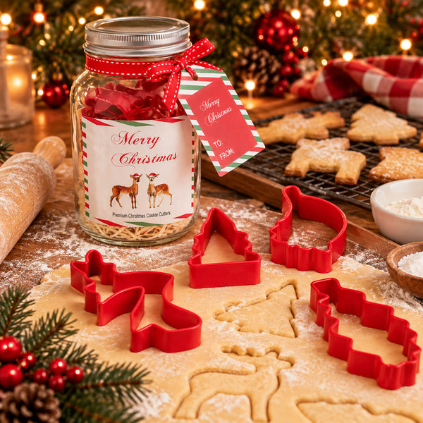Cucina & Tavola Baking Shop Christmas Cookie Cutters – Set of 4 in Gift Jar