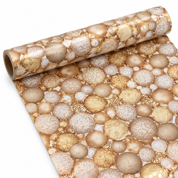 Migros PURE Christmas Baubles Gift Wrapping Paper – Gold & White – 3 m × 70 cm