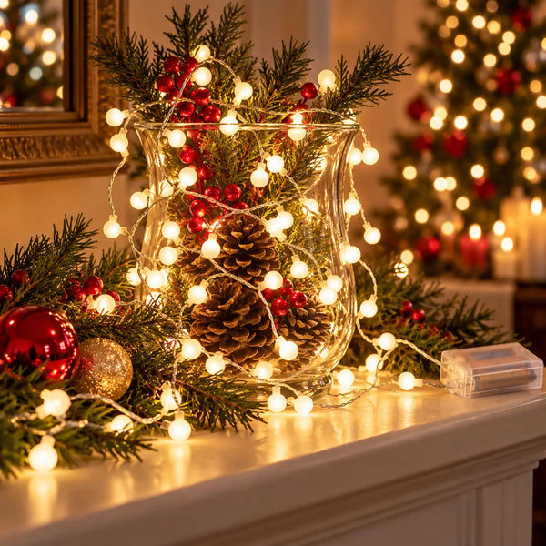 Christmas  LED ball string lights - 100 white nano LED warm white