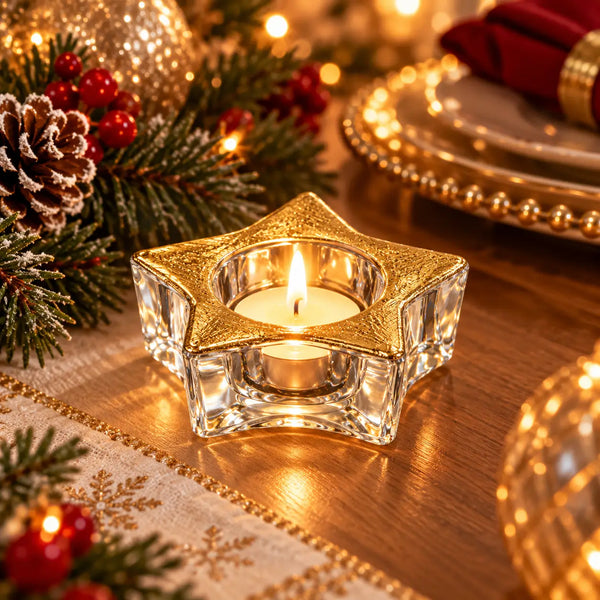 Christmas Classy Star Glass Tealight Holder – Gold – Approx. 5 cm
