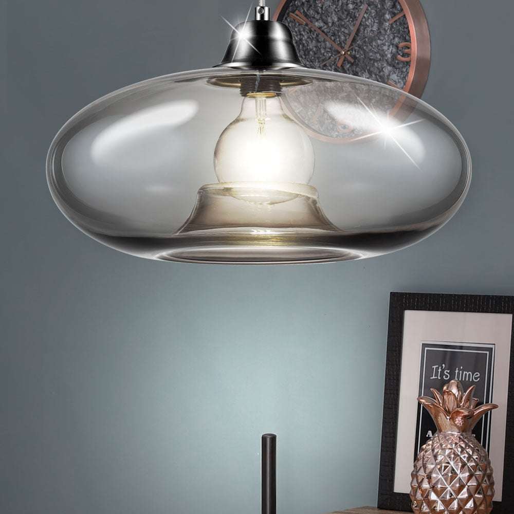 Nino Germany Amber-Toned/Grey Oval Glass Pendant Light