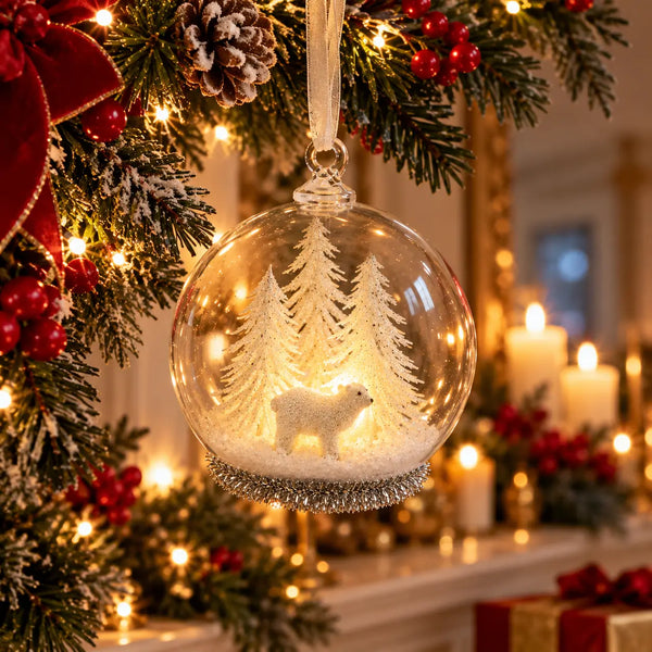 Illuminated Christmas bauble with Winter Forest Scene