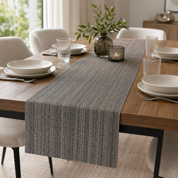 grey table runner, textured table runner, modern dining table runner, 145 cm table runner, decorative table linen, contemporary table décor, dining table accessories