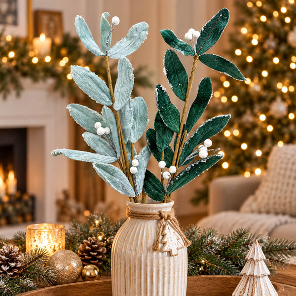House of Seasons Frosted Velvet Leaf Branch – 60 cm