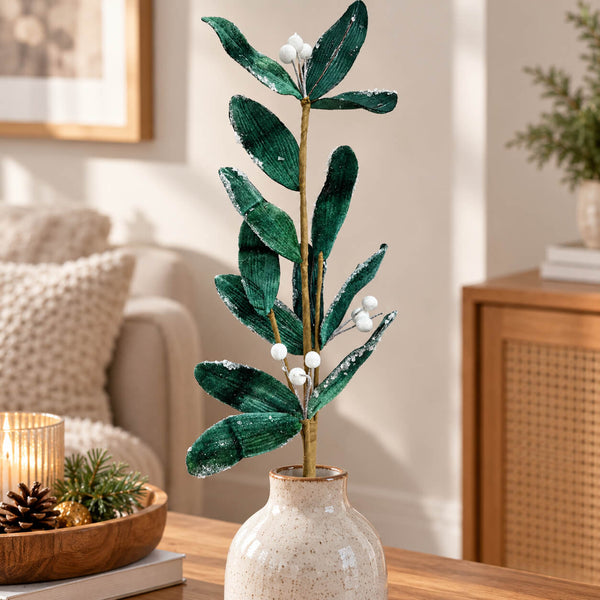 House of Seasons Frosted Velvet Leaf Branch – 60 cm