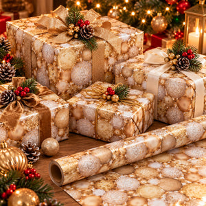 Migros PURE Christmas Baubles Gift Wrapping Paper – Gold & White – 3 m × 70 cm