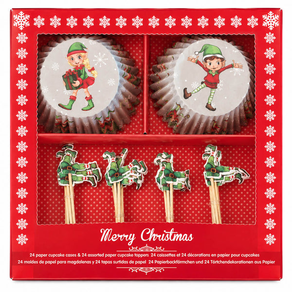 Migros Christmas Cupcake Decorating Kit– 24 Cases + 24 Elf Toppers