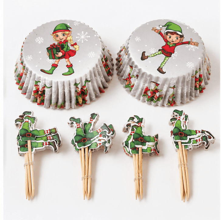 Migros Christmas Cupcake Decorating Kit– 24 Cases + 24 Elf Toppers