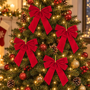 Mica  Christmas Decorative Bow Set – Red – Set of 4