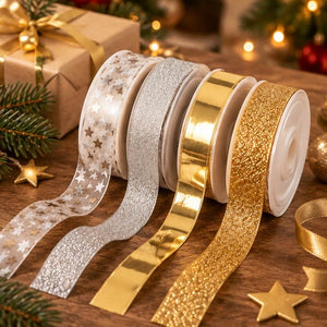 Migros Noël set of 4 silver and gold Christmas decorative ribbon rolls