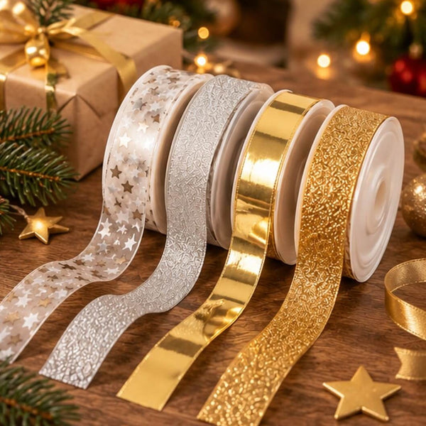 Migros Noël set of 4 silver and gold Christmas decorative ribbon rolls