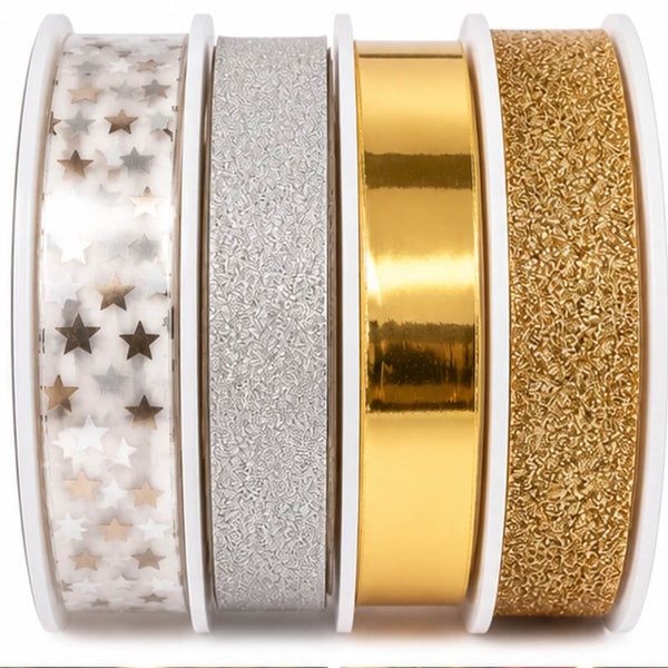 Migros Noël set of 4 silver and gold Christmas decorative ribbon rolls