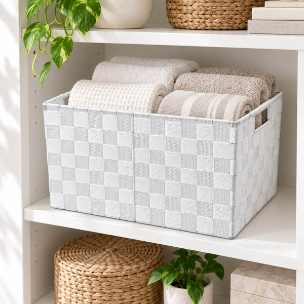 Wivi White Woven Textile Basket 35x25x22cm