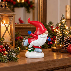 Christmas Slopes Skating Santa Gnome Figurine - 15 cm