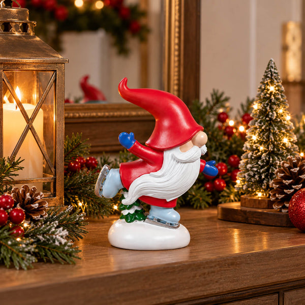 Christmas Slopes Skating Santa Gnome Figurine - 15 cm