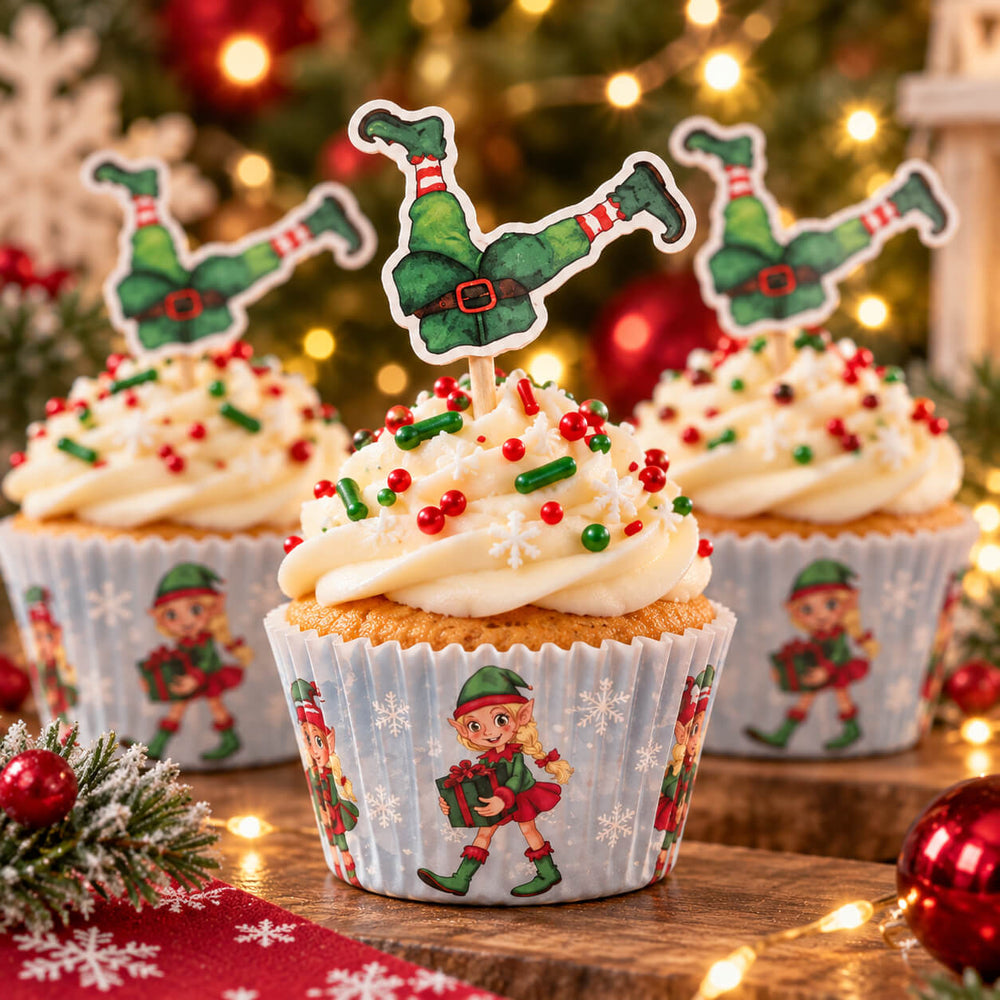 Migros Christmas Cupcake Decorating Kit– 24 Cases + 24 Elf Toppers