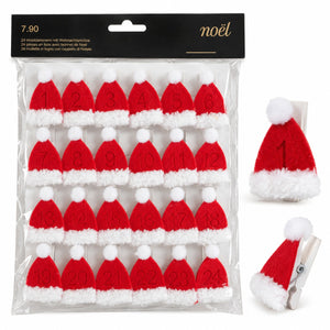 ed and white Santa hat Advent clips with wooden clothespins