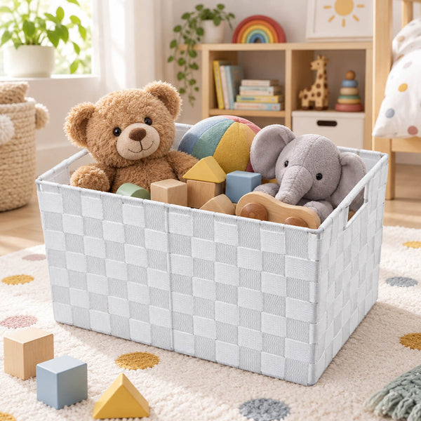 Wivi White Woven Textile Basket 35x25x22cm