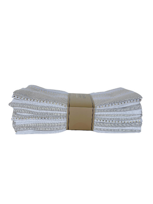 Stack of white and gray striped socks with a brown band on a white background