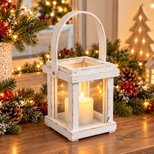 Natural Collections Rustic Wooden Lantern with Glass Panels – 17.5 cm