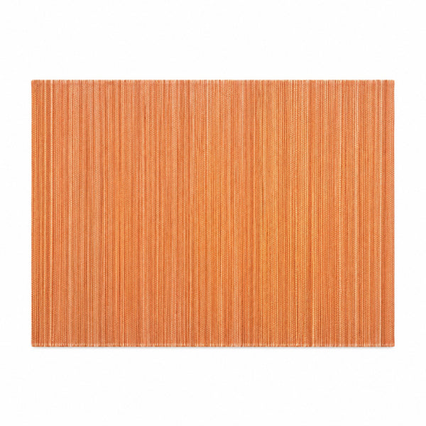 An orange rectangular placemat with a vertical woven stripe pattern, shown flat against a solid white background.
