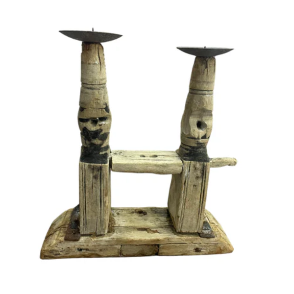 Antique Wood and Steel Candle Holder - Small, Medium, Large
