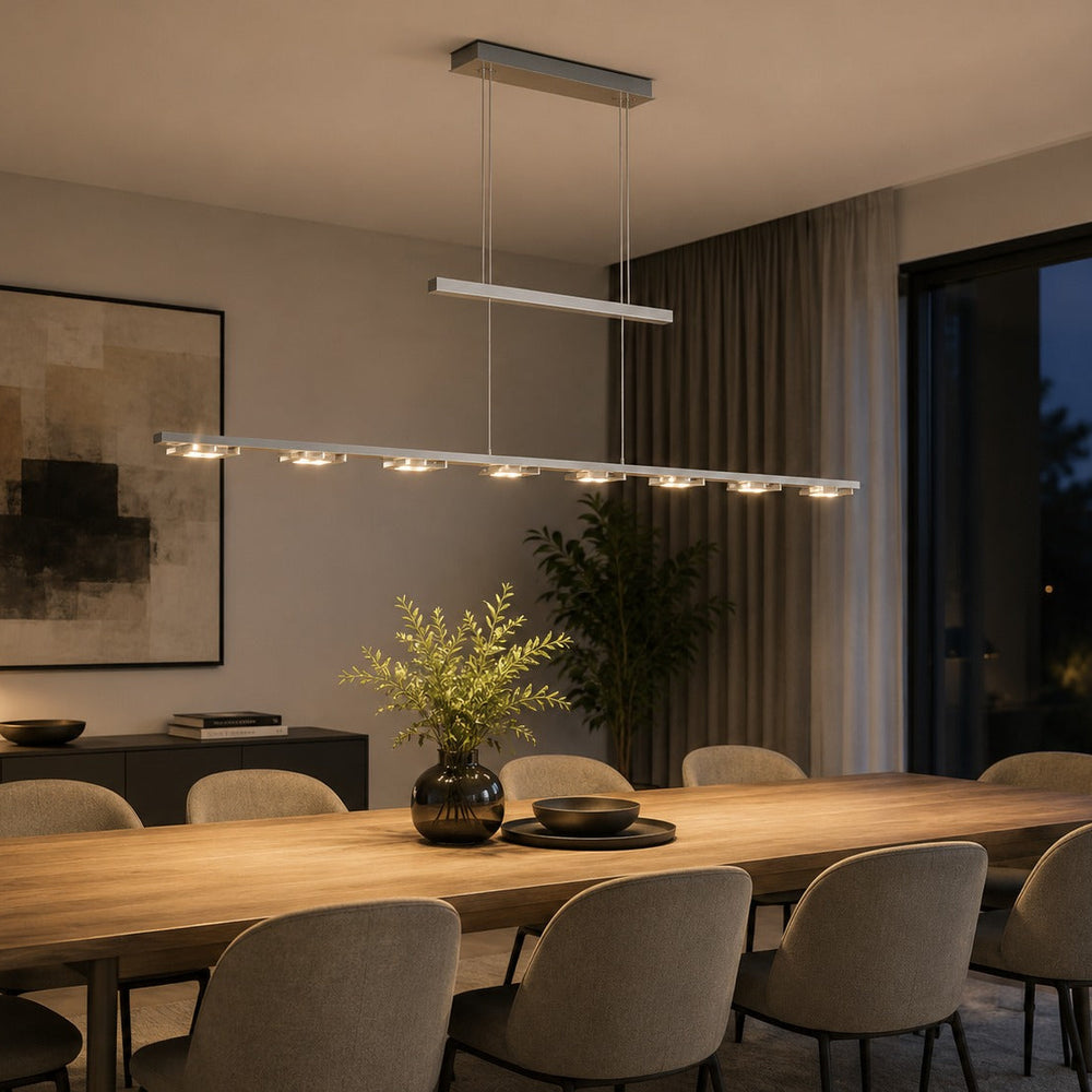 Philips Massive PLATO brushed aluminum linear LED pendant light with 8 integrated warm white LEDs
