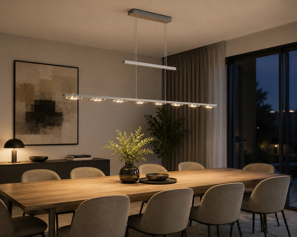 Philips Massive PLATO brushed aluminum linear LED pendant light with 8 integrated warm white LEDs