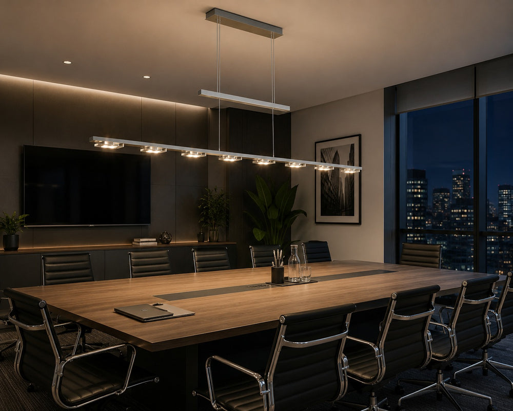 Philips Massive PLATO brushed aluminum linear LED pendant light with 8 integrated warm white LEDs
