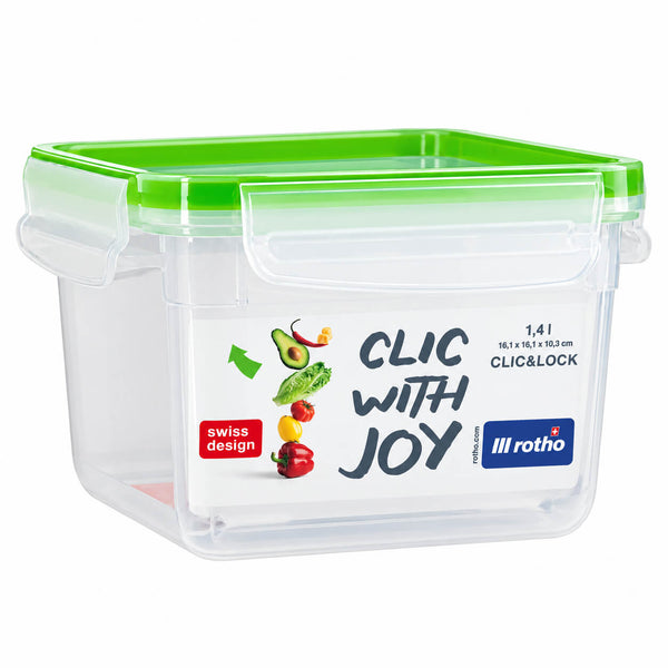 Rotho Click & Lock Square Food Storage Container 1.4L