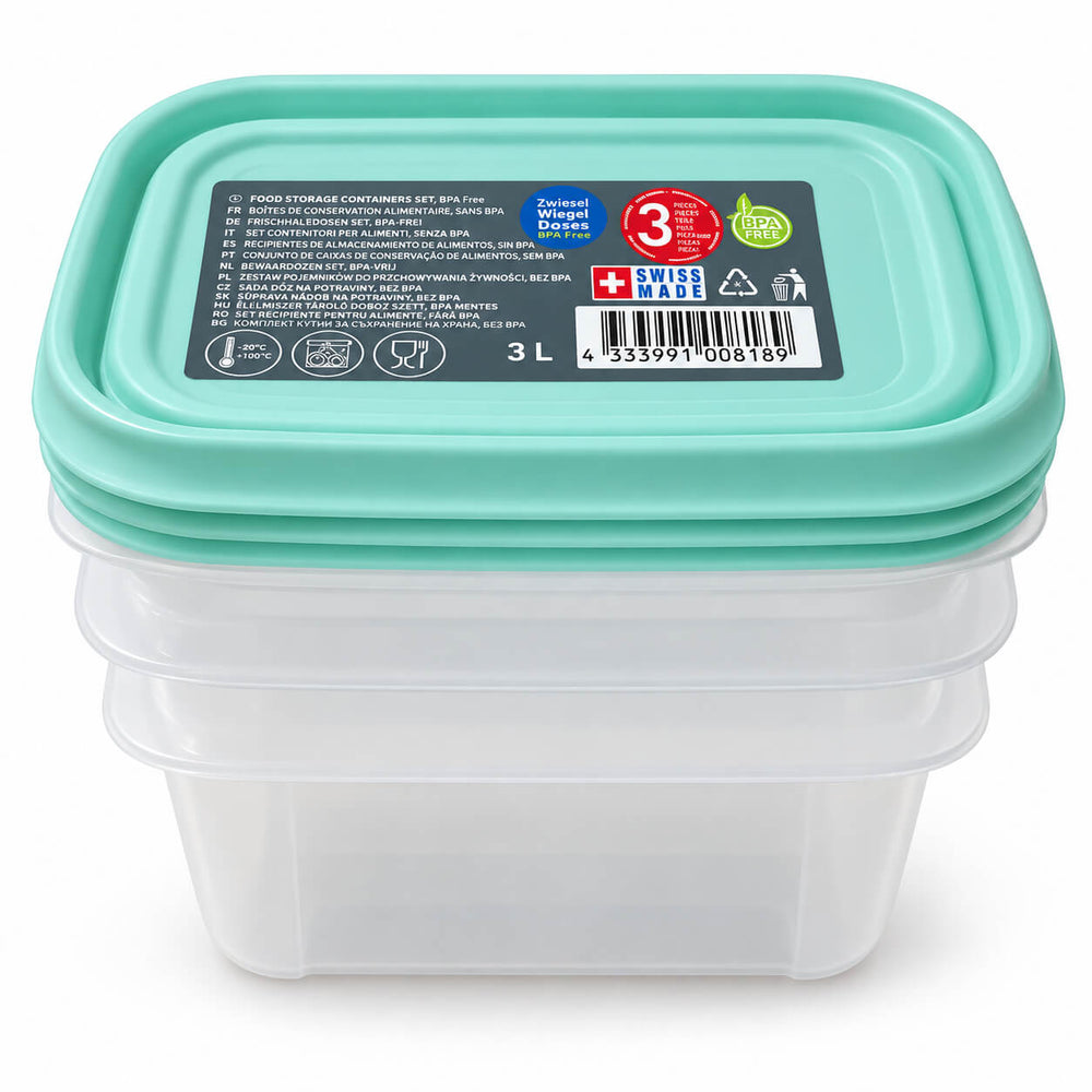 Rotho Food Storage Container Set – 3 × 1 L, Mint Green