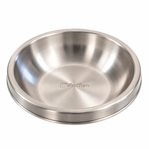 A brushed stainless steel pet bowl with a raised rim, featuring the 'III Rotho' brand name embossed in the center, shown on a solid white background.