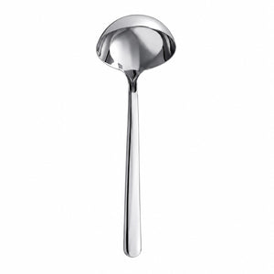 Royal VKB 28 cm stainless steel soup ladle placed beside a pot during soup preparation.