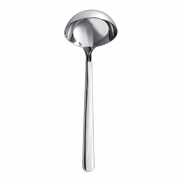 Royal VKB 28 cm stainless steel soup ladle placed beside a pot during soup preparation.