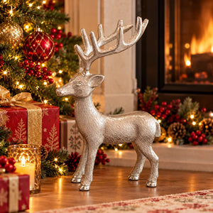 Christmas Chalet Silver Reindeer Decoration – 34 cm