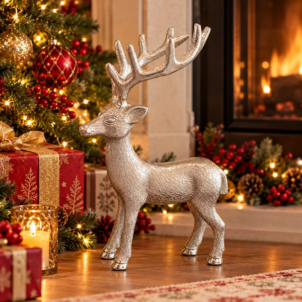 Christmas Chalet Silver Reindeer Decoration – 34 cm