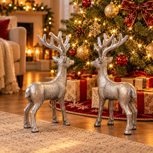 Christmas Chalet Silver Reindeer Decoration – 34 cm