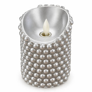 Silver Beaded Real Wax LED Candle with Timer