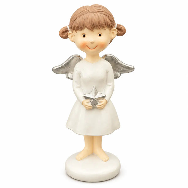 Christmas Angel Girl Figurine with Silver Star – 15 cm