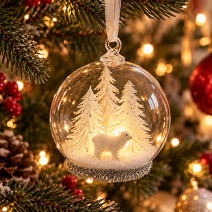 Illuminated Christmas bauble with Winter Forest Scene