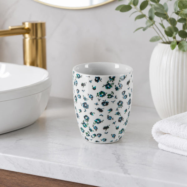 Spirella Eve White with Blue Flowers Porcelain Bathroom Tumbler 8.2×9.8cm
