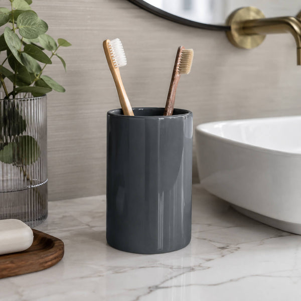 Spirella Tube Ceramic Tumbler – Dark Gray 7x11.5cm