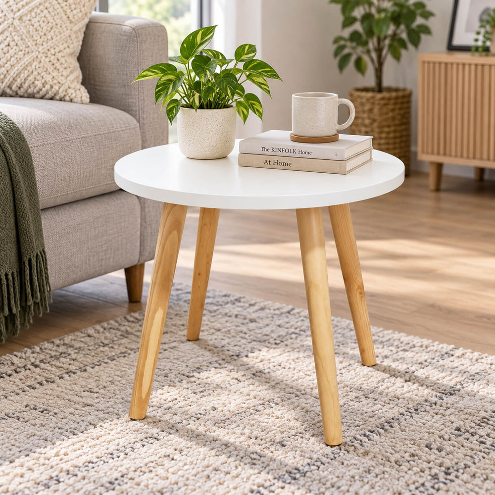 Step Arona Side Table – White Round Top, Ø48 × H40 cm