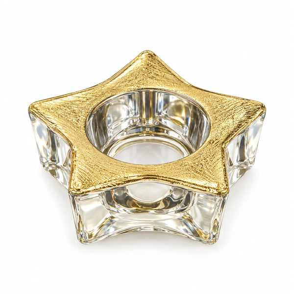 Christmas Classy Star Glass Tealight Holder – Gold – Approx. 5 cm